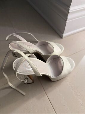 Patent White Slingback Heels with Ankle Strap